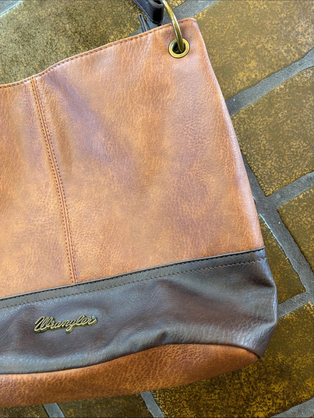 Wrangler Montana West Brown Two-Tone Vegan Leather Hobo Bag